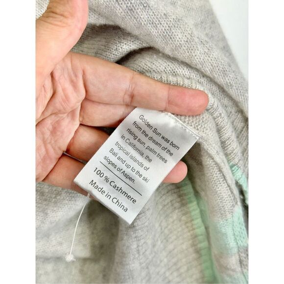 Golden Sun Cashmere Pullover Poncho Gray Turquoise Low Crewneck Beach Oversized‎ - Picture 8 of 10